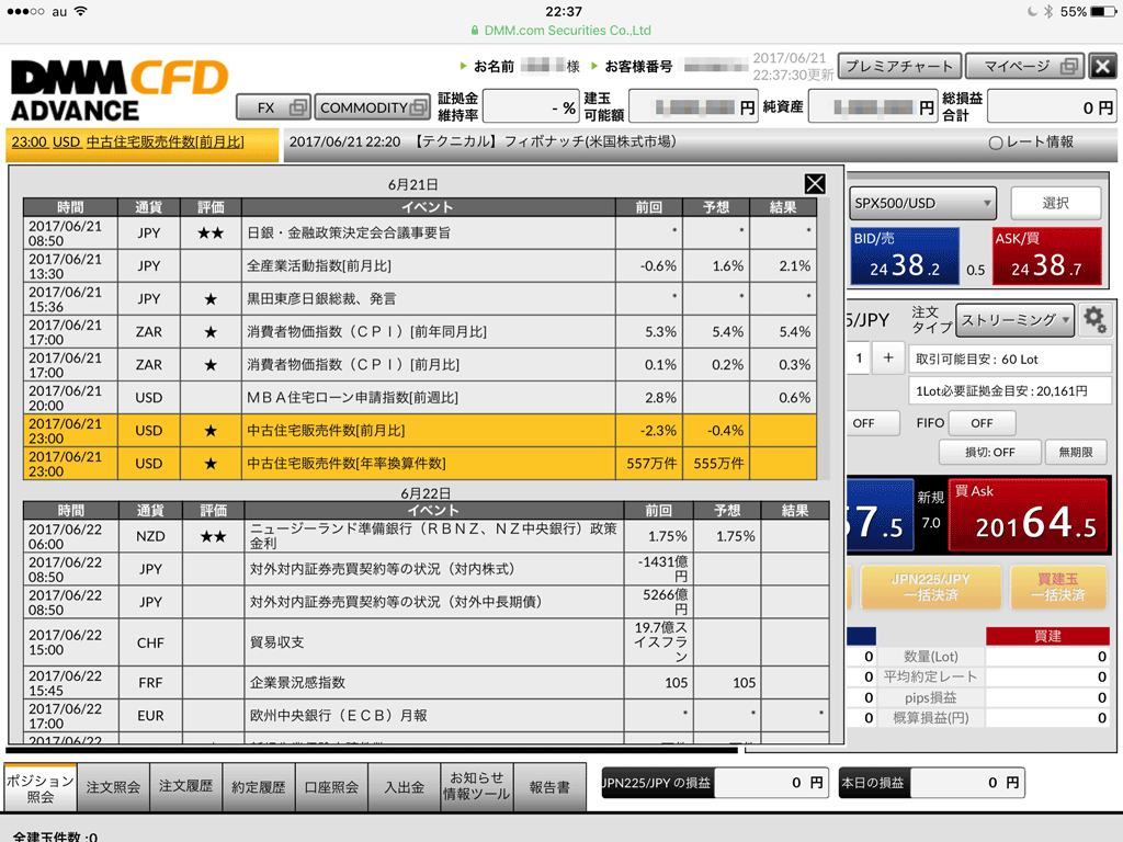 取引ツール上で経済カレンダーを閲覧可能