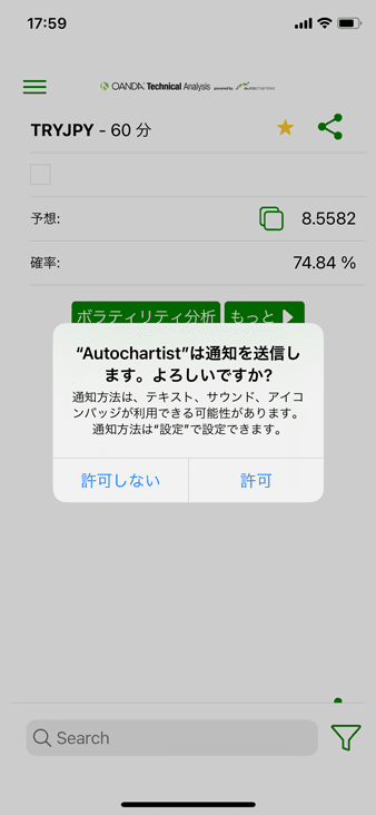 Autochartistの本家アプリはプッシュ通知に対応
