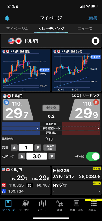 iSPEED FXマイページのトレーディング