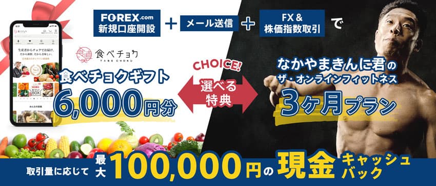 FOREX.comの選べる特典&最大100,000円の現金キャッシュバック
