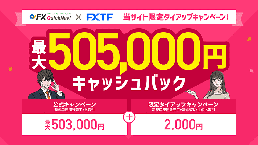 FXクイックナビ×FXTF 当サイト限定キャンペーン｜最大505,000円キャッシュバック