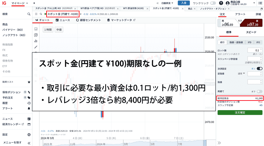 スポット金(¥100)期限なしの取引に必要な資金