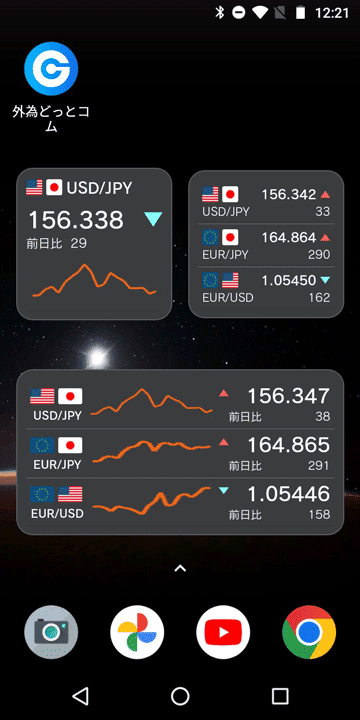 外為どっとコム Android版のウィジェット例