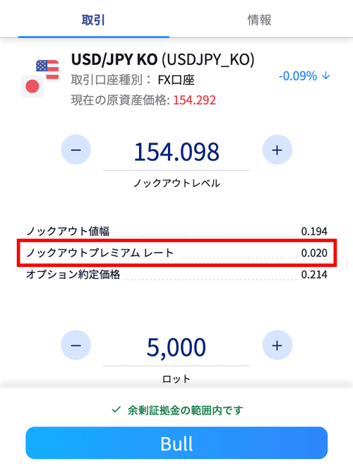 ノックアウトプレミアム レートの確認方法