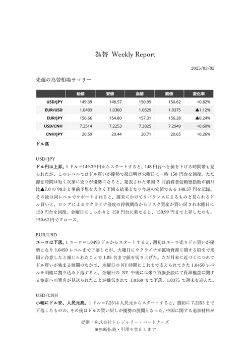 LINE限定、為替Weekly Reportの例①