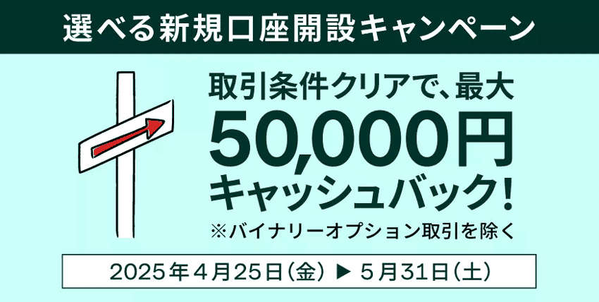 IG証券 選べる新規口座開設キャンペーン 取引条件クリアで、最大50,000円キャッシュバック!