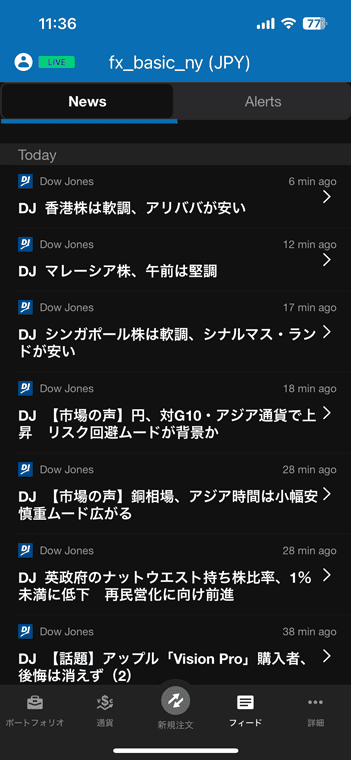フィードでマーケットニュースを閲覧できる