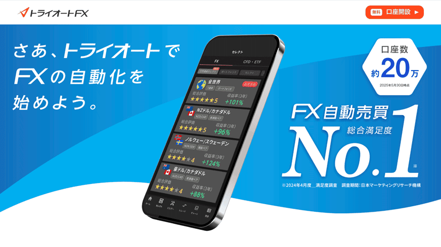 さあ、トライオートでFXの自動化を始めよう。FX自動売買総合満足度No.1