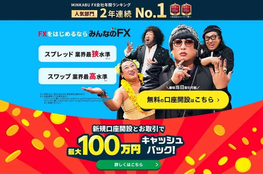 FXをはじめるなら みんなのFX|新規口座開設とお取引で最大100万円キャッシュバック!