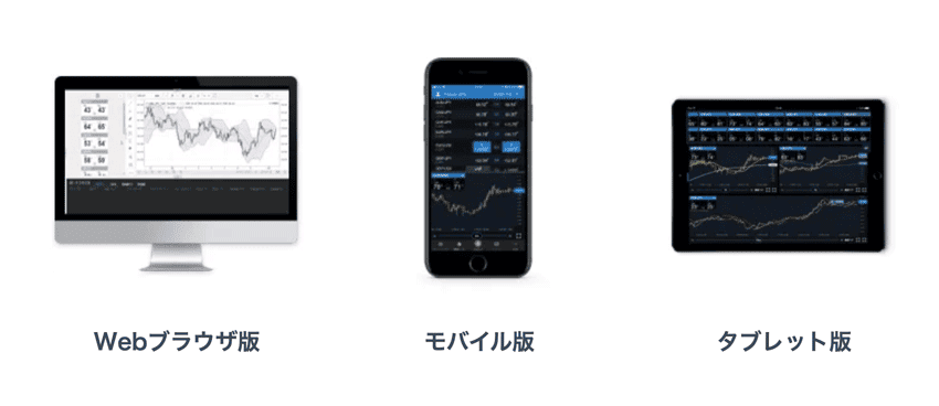 OANDA証券 fxTradeはWebブラウザ版、モバイル版、タブレット版を提供