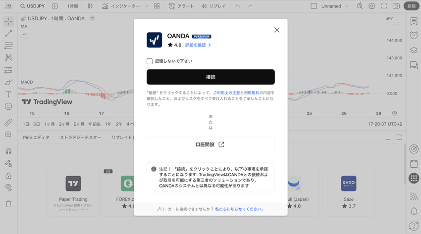 OANDA証券はTradingViewとアカウント連携に対応
