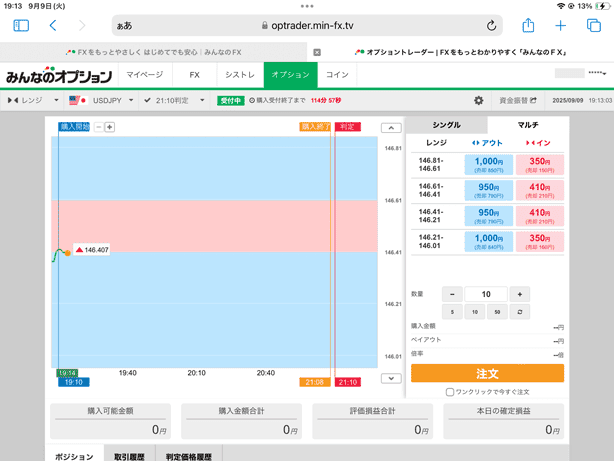 iPad版みんなのオプションのレンジオプション取引画面