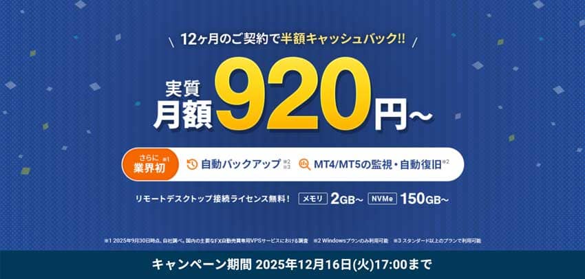 シン・クラウドデスクトップ for FX 12ヶ月のご契約で半額キャッシュバック 実質月額920円〜