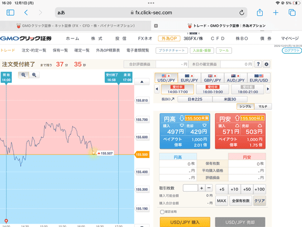 外為オプションのiPad版取引画面