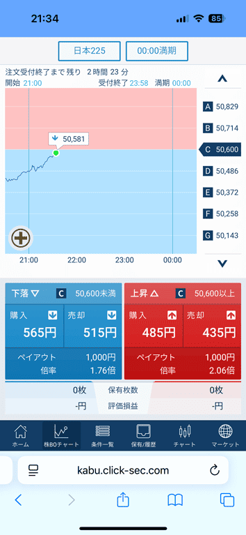 スマートフォン版Webアプリ「GMOクリック 株BO」の取引画面