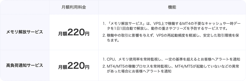 お名前.com デスクトップクラウド FX自動売買専用VPSのオプションサービス