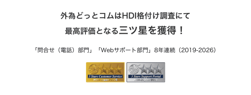 外為どっとコムはHDI格付け調査にて最高評価となる三つ星を8年連続で獲得！