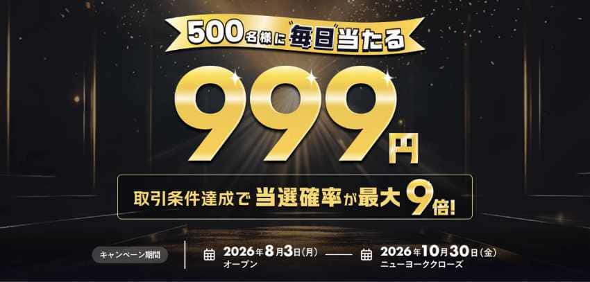 毎日500名様に当たる!999円キャッシュバック大抽選会